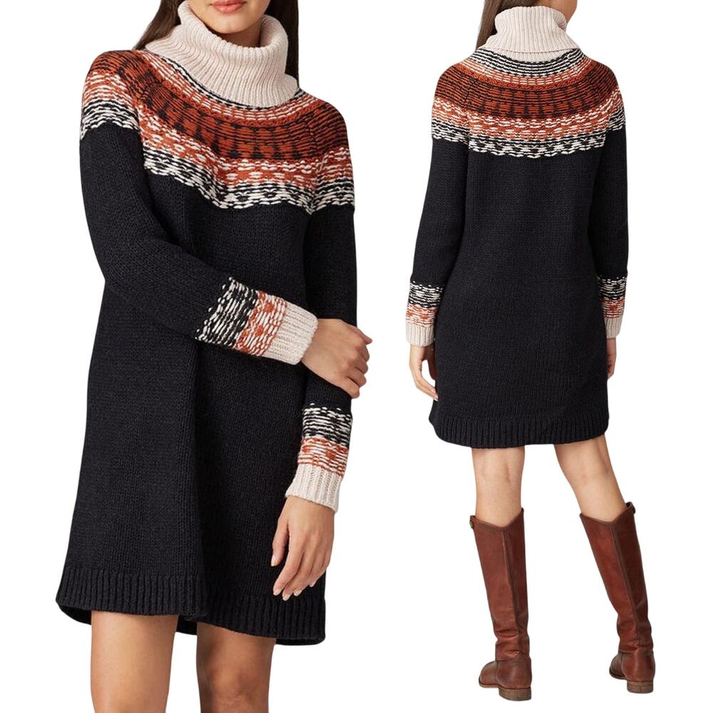 Madewell Turtleneck Sweater Dress Cotton Alpaca Fair Isle Pattern Mini Black XS
